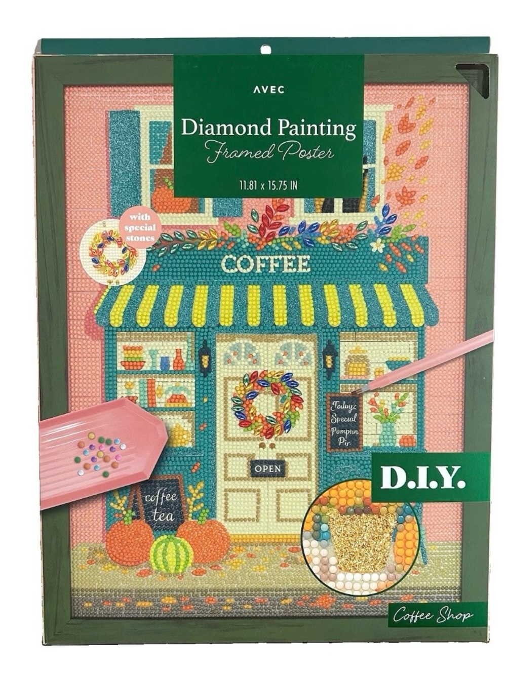 AVEC Coffee Shop Diamond Painting Framed Poster Craft Kit 11.81” x 15.75” NIB